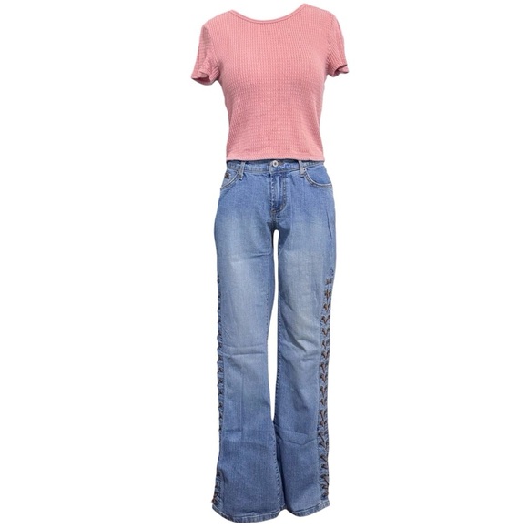 Angel Jeans Vintage Y2K MidRise Lace Up Flared Denim Made in USA Size 7 - Picture 13 of 15